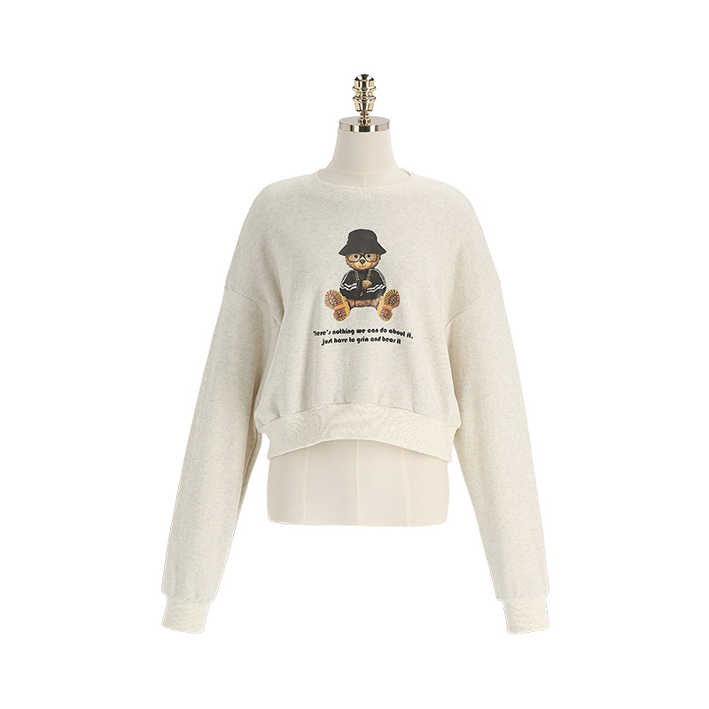 ts2808 귀여운 베어 프린팅으로 완성된 꾸안꾸 크롭 맨투맨 tee