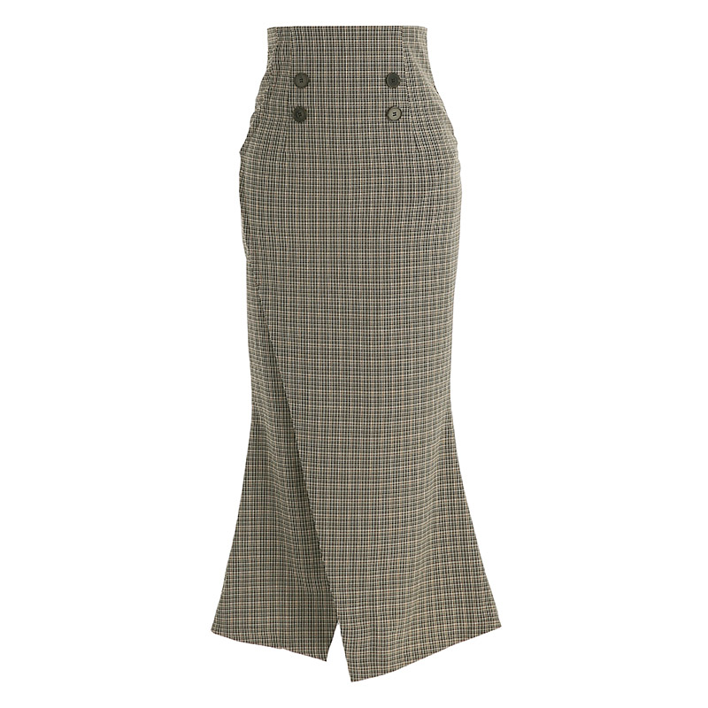 클래식한 체크패턴의 버튼 포인트 머메이드 롱 스커트 skirt