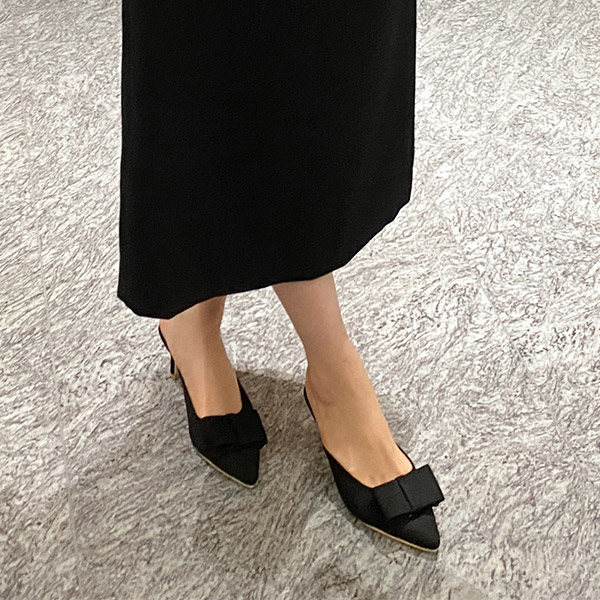 sh2464 여성스러운 리본 포인트 스웨이드 뮬 힐 shoes