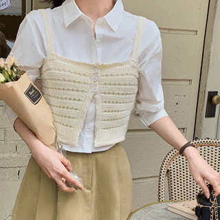 베이직한 디자인의 크롭기장 루즈핏 코튼 셔츠 남방 blouse