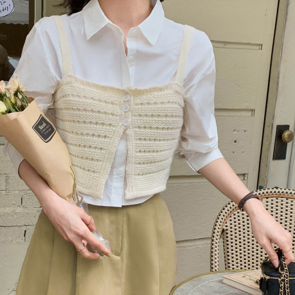 베이직한 디자인의 크롭기장 루즈핏 코튼 셔츠 남방 blouse