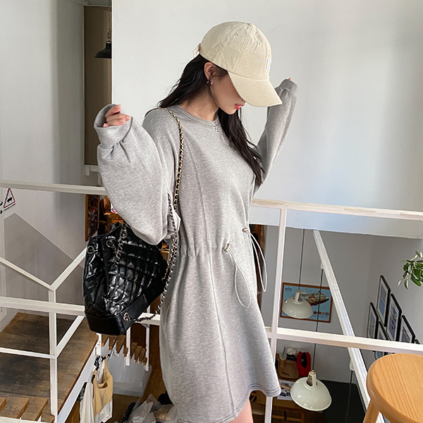 op12675 스트링 조절이 가능한 코튼100 루즈핏 맨투맨 미니 원피스 dress
