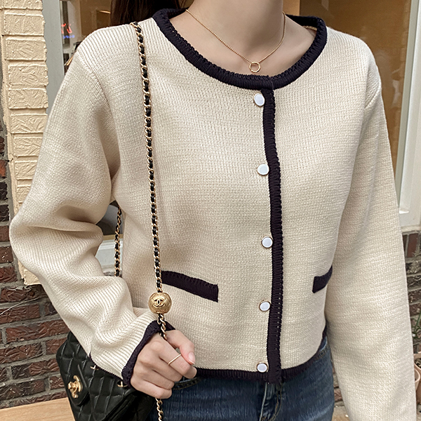 cd2068 군더더기 없이 깔끔한 배색디자인의 자켓 가디건 cardigan