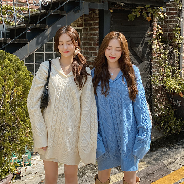 nt2989 여리한 무드를 선사해 줄 꽈배기 패턴 숄 카라 루즈핏 롱 니트 knit
