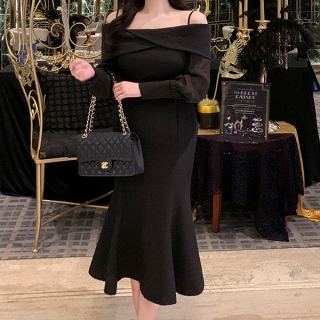오간자 오프숄더 머메이드 롱 드레스 벚꽃룩
