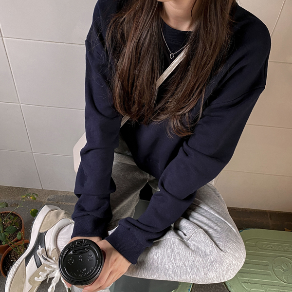 ts2844 탄탄핏 백라인 레터링 세미크롭 데일리 맨투맨 tee
