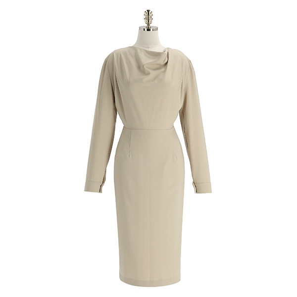 op12740 우아한 무드의 드레이프넥 H라인 롱 원피스 dress