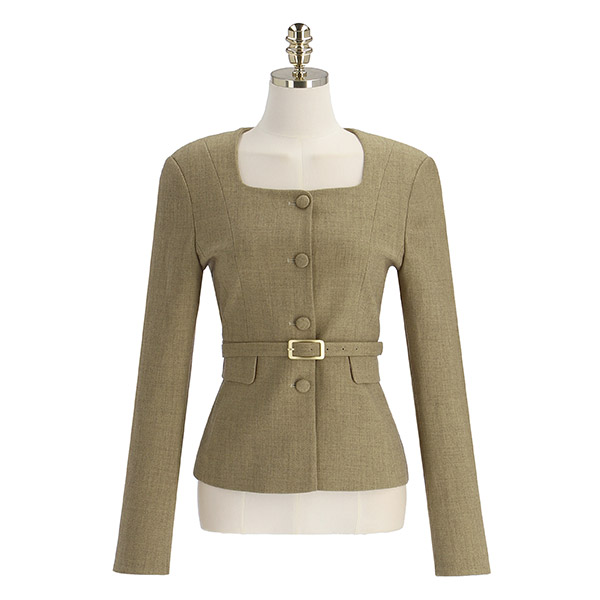 jk1746 벨트 세트 구성의 스퀘어넥 노카라 자켓 jacket