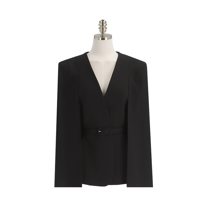 jk1747 세련된 무드의 노카라 케이프 디자인 벨트 세트 구성 자켓 jacket