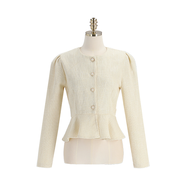 bs6538 골드 진주 단추와 퍼플럼 디테일로 완성된 로맨틱 트위드 크롭 블라우스 blouse