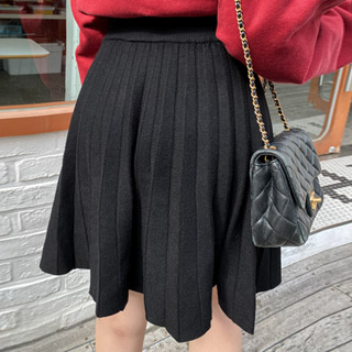 sk5112(A) 포근한 니트 패브릭의 플리츠 허리밴딩 A라인 미니 스커트 skirt