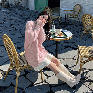 포근한 니트 패브릭의 플리츠 허리밴딩 A라인 미니 스커트 skirt 벚꽃룩