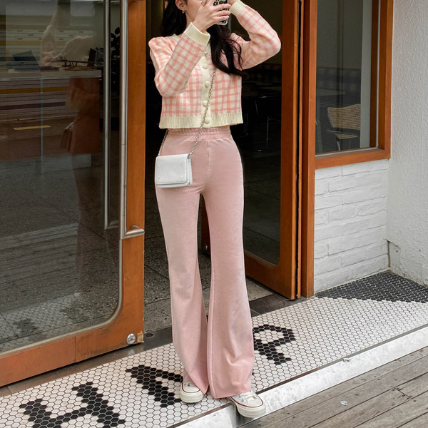 ps3323 부드러운 벨벳 텍스쳐의 슬림 부츠컷 골지 밴딩 팬츠 pants