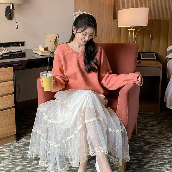 nt3028 여리한 무드를 선사하는 루즈핏 V넥 레글런 니트 knit