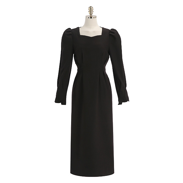 op12789 하트넥과 핀턱 디테일로 완성된 페미닌 퍼프소매 롱 원피스 dress
