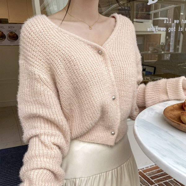 cd2096 여리한 핏감의 보들보들 울 진주 브이넥 가디건 cardigan
