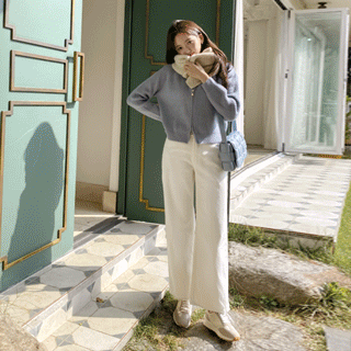 부드러운 기모 안감 내장의 데일리 하이웨스트 와이드 팬츠 pants 벚꽃룩