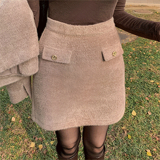 블링한 금장 포인트 장식의 백밴딩 A라인 미니 니트 스커트 skirt