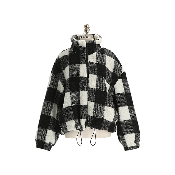 jk1815 따뜻한 털 안감의 체크 패턴 크롭 후리스 자켓 jacket