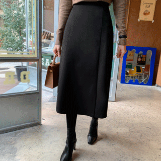 sk5189 모직 패브릭의 슬릿 디테일 뒷밴딩 A라인 베이직 롱 스커트 skirt
