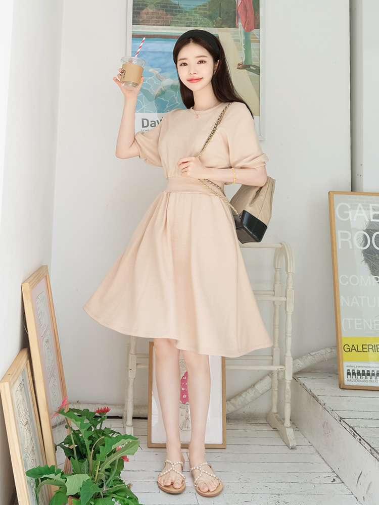 半袖ミニフレアワンピース 韓国レディースファッション通販attrangs アットランス