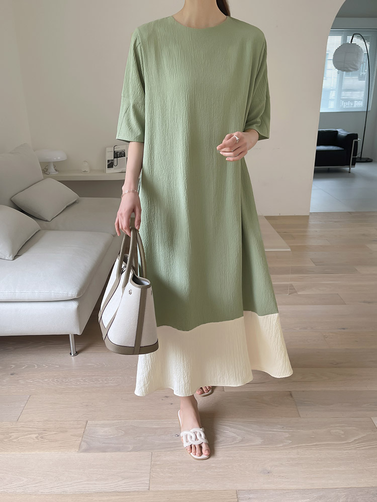 ベルト付き配色ワンピース 韓国レディースファッション通販attrangs アットランス