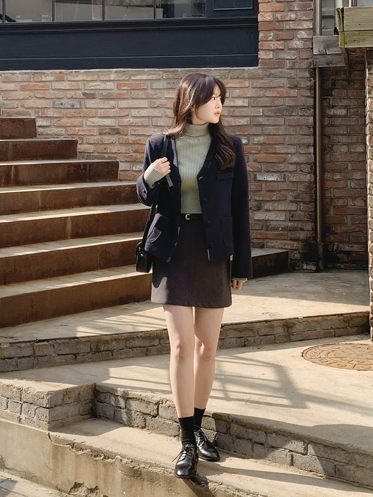 ノーカラーツイードジャケット | 韓国レディースファッション通販 
