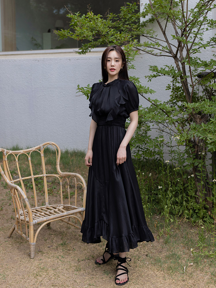 バックリボンフリルワンピース | 韓国レディースファッション通販 