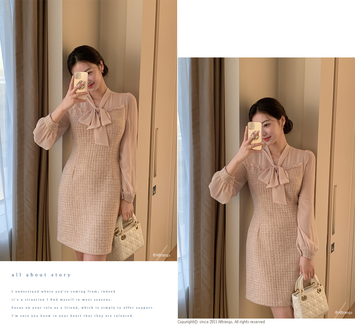 chinese dress ladies Gabrielle Tweed String-Tie Strap Dress White Multi Selfie Leslie