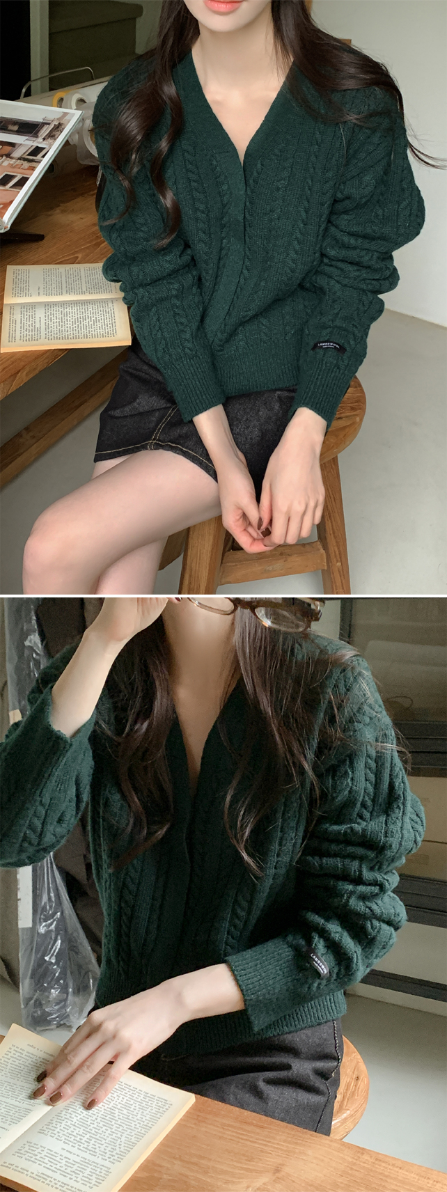 [울50%/무지&꽈배기] 램스울 2타입 히든버튼 크롭 V넥 가디건 버튼가디건 골지 브이넥 가디건 데이트룩,나들이룩,출근룩,하객룩,데일리룩,크롭가디건,봄가디건 cd2276 상세 이미지 33
