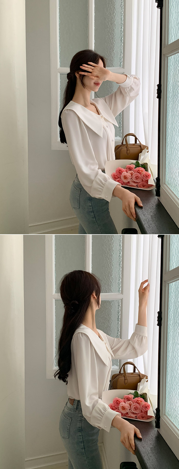 [1만장 돌파✨] [실물고퀄] 하트 버튼 빅카라 하객 블라우스 봄셔츠 데이트룩,출근룩,봄블라우스,하객룩,격식룩,데일리룩,쉬폰블라우스,봄옷 bs6709 상세 이미지 33