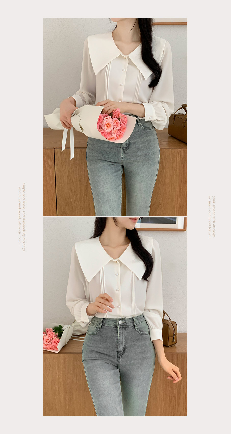 [1만장 돌파✨] [실물고퀄] 하트 버튼 빅카라 하객 블라우스 봄셔츠 데이트룩,출근룩,봄블라우스,하객룩,격식룩,데일리룩,쉬폰블라우스,봄옷 bs6709 상세 이미지 27