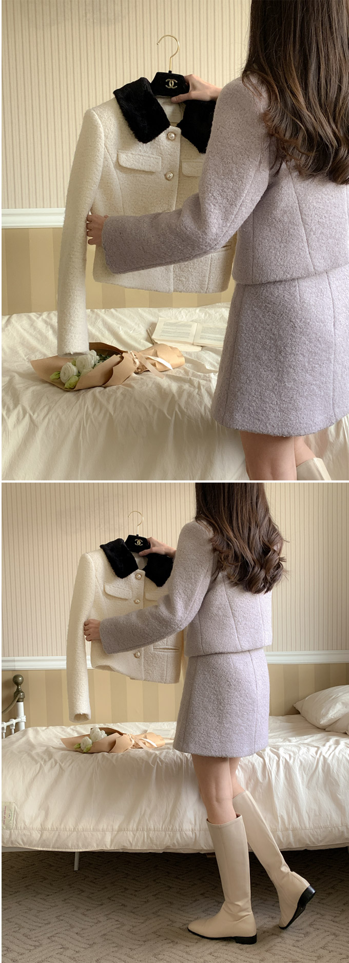 🚚당일발송  [울50%,카라탈부착] 퍼카라 자켓과 스커트 부클 트위드 셋업 데일리룩,데이트룩,출근룩,나들이룩,하객룩,모임룩,투피스 st2363 상세 이미지 98