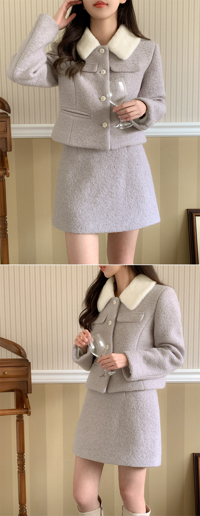 🚚당일발송  [울50%,카라탈부착] 퍼카라 자켓과 스커트 부클 트위드 셋업 데일리룩,데이트룩,출근룩,나들이룩,하객룩,모임룩,투피스 st2363 상세 이미지 104