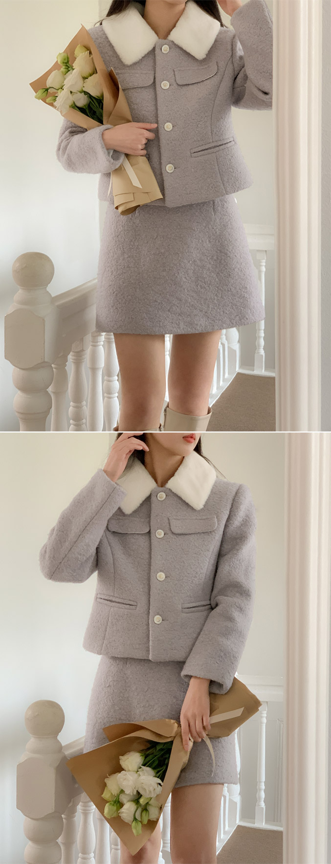 🚚당일발송  [울50%,카라탈부착] 퍼카라 자켓과 스커트 부클 트위드 셋업 데일리룩,데이트룩,출근룩,나들이룩,하객룩,모임룩,투피스 st2363 상세 이미지 88