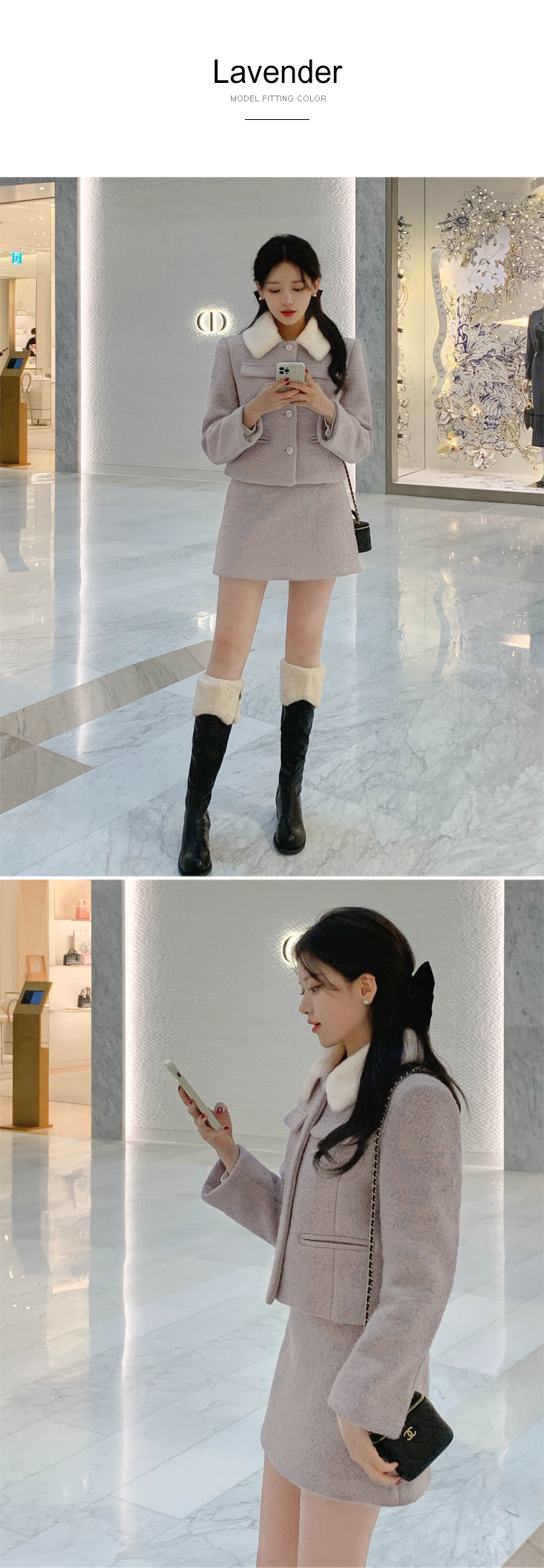 🚚당일발송  [울50%,카라탈부착] 퍼카라 자켓과 스커트 부클 트위드 셋업 데일리룩,데이트룩,출근룩,나들이룩,하객룩,모임룩,투피스 st2363 상세 이미지 26