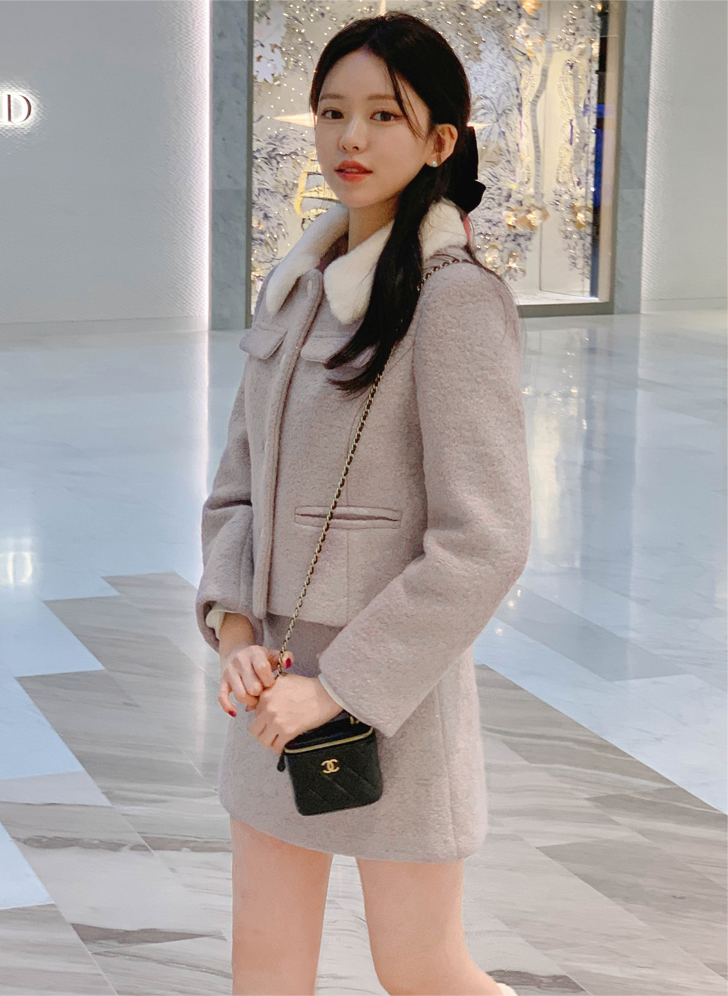 🚚당일발송  [울50%,카라탈부착] 퍼카라 자켓과 스커트 부클 트위드 셋업 데일리룩,데이트룩,출근룩,나들이룩,하객룩,모임룩,투피스 st2363 상세 이미지 27