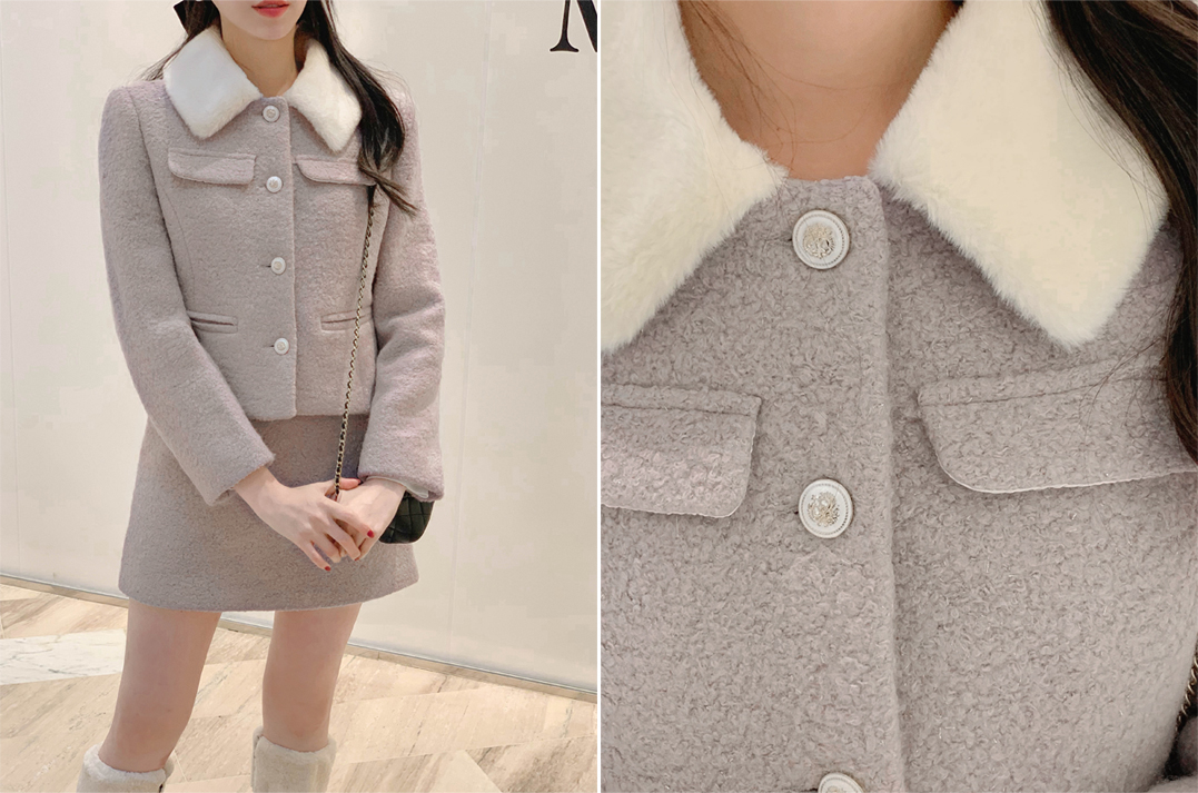 🚚당일발송  [울50%,카라탈부착] 퍼카라 자켓과 스커트 부클 트위드 셋업 데일리룩,데이트룩,출근룩,나들이룩,하객룩,모임룩,투피스 st2363 상세 이미지 30