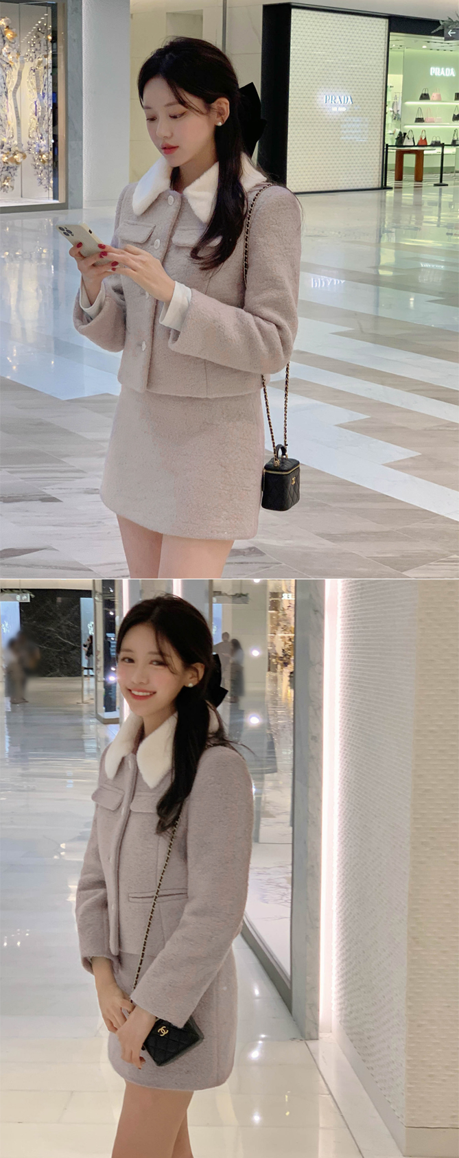 🚚당일발송  [울50%,카라탈부착] 퍼카라 자켓과 스커트 부클 트위드 셋업 데일리룩,데이트룩,출근룩,나들이룩,하객룩,모임룩,투피스 st2363 상세 이미지 31