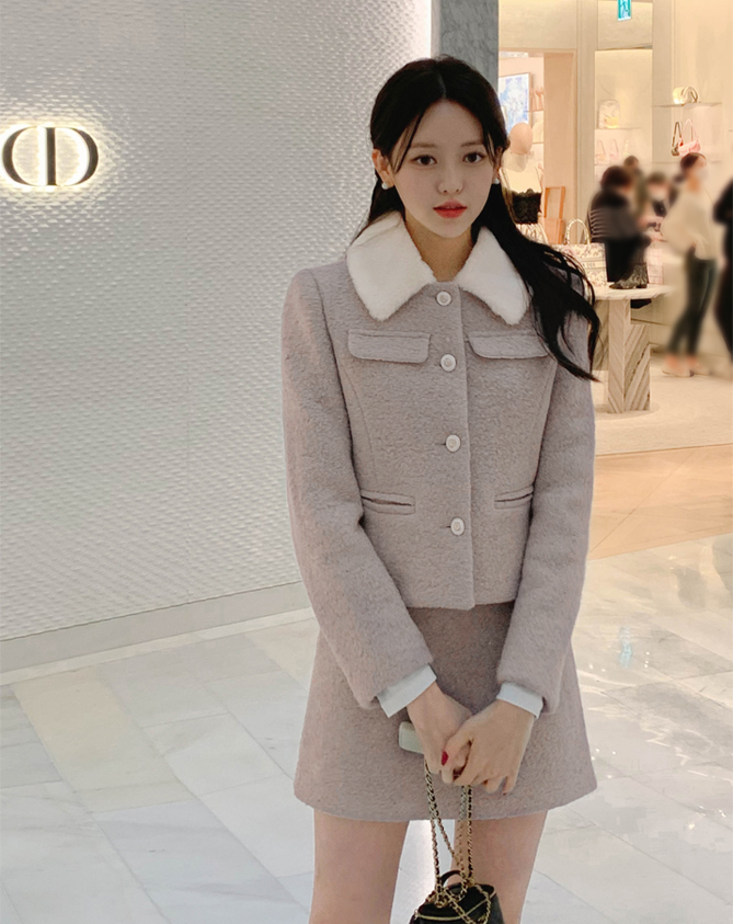🚚당일발송  [울50%,카라탈부착] 퍼카라 자켓과 스커트 부클 트위드 셋업 데일리룩,데이트룩,출근룩,나들이룩,하객룩,모임룩,투피스 st2363 상세 이미지 32
