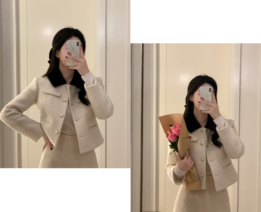 🚚당일발송  [울50%,카라탈부착] 퍼카라 자켓과 스커트 부클 트위드 셋업 데일리룩,데이트룩,출근룩,나들이룩,하객룩,모임룩,투피스 st2363 상세 이미지 114