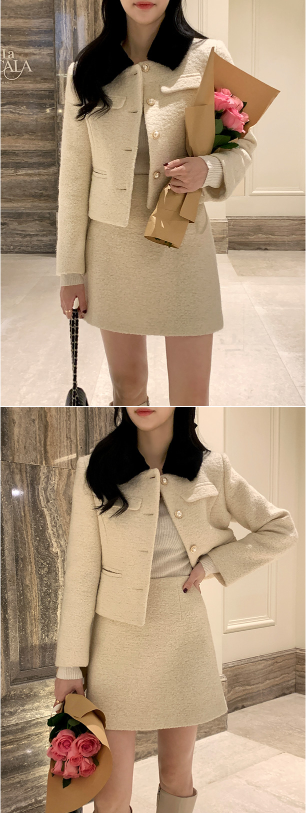 🚚당일발송  [울50%,카라탈부착] 퍼카라 자켓과 스커트 부클 트위드 셋업 데일리룩,데이트룩,출근룩,나들이룩,하객룩,모임룩,투피스 st2363 상세 이미지 117