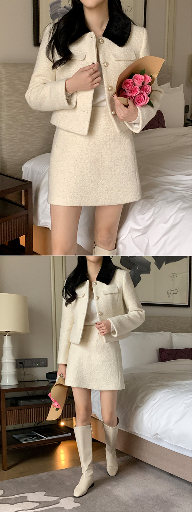🚚당일발송  [울50%,카라탈부착] 퍼카라 자켓과 스커트 부클 트위드 셋업 데일리룩,데이트룩,출근룩,나들이룩,하객룩,모임룩,투피스 st2363 상세 이미지 119