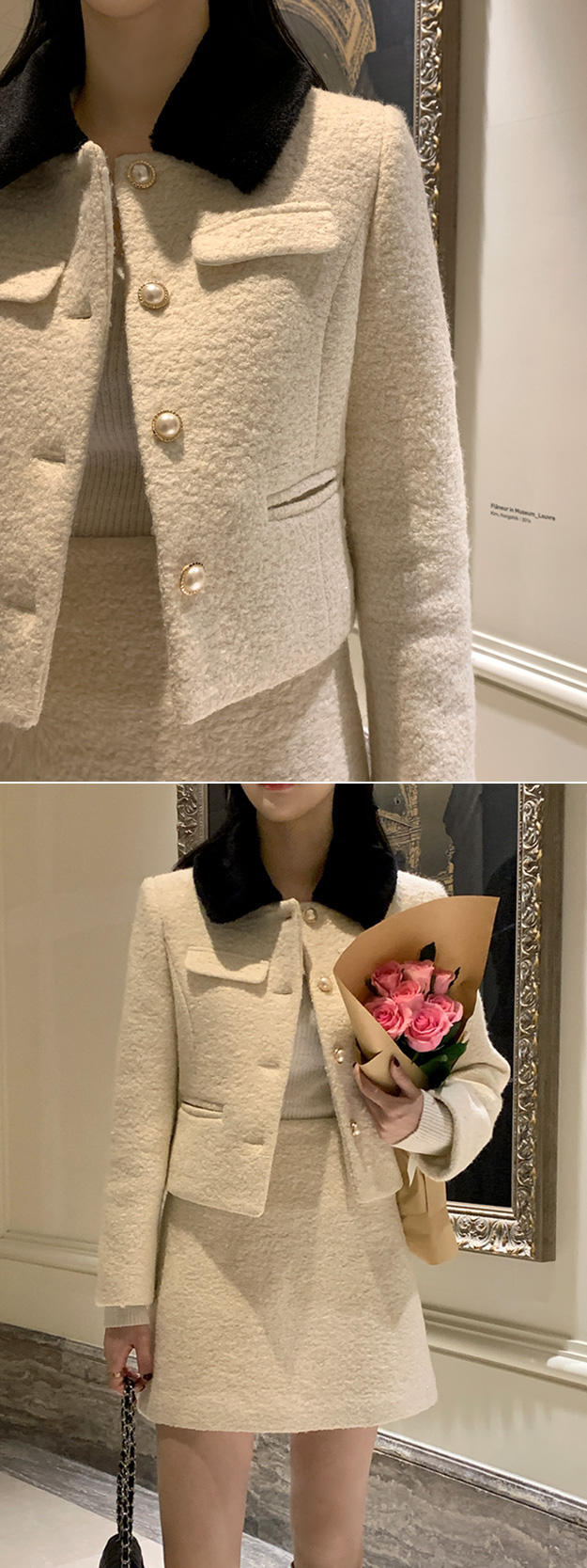 🚚당일발송  [울50%,카라탈부착] 퍼카라 자켓과 스커트 부클 트위드 셋업 데일리룩,데이트룩,출근룩,나들이룩,하객룩,모임룩,투피스 st2363 상세 이미지 108