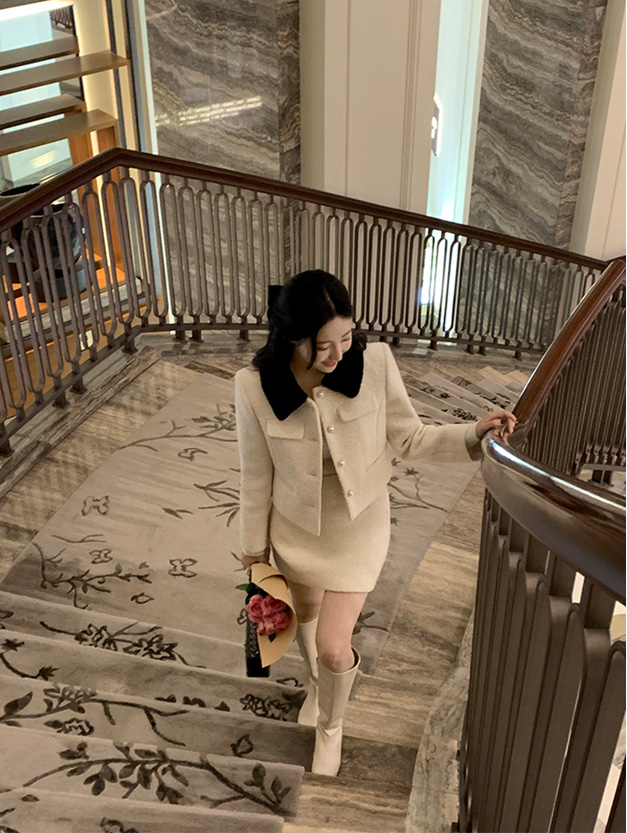 🚚당일발송  [울50%,카라탈부착] 퍼카라 자켓과 스커트 부클 트위드 셋업 데일리룩,데이트룩,출근룩,나들이룩,하객룩,모임룩,투피스 st2363 상세 이미지 110