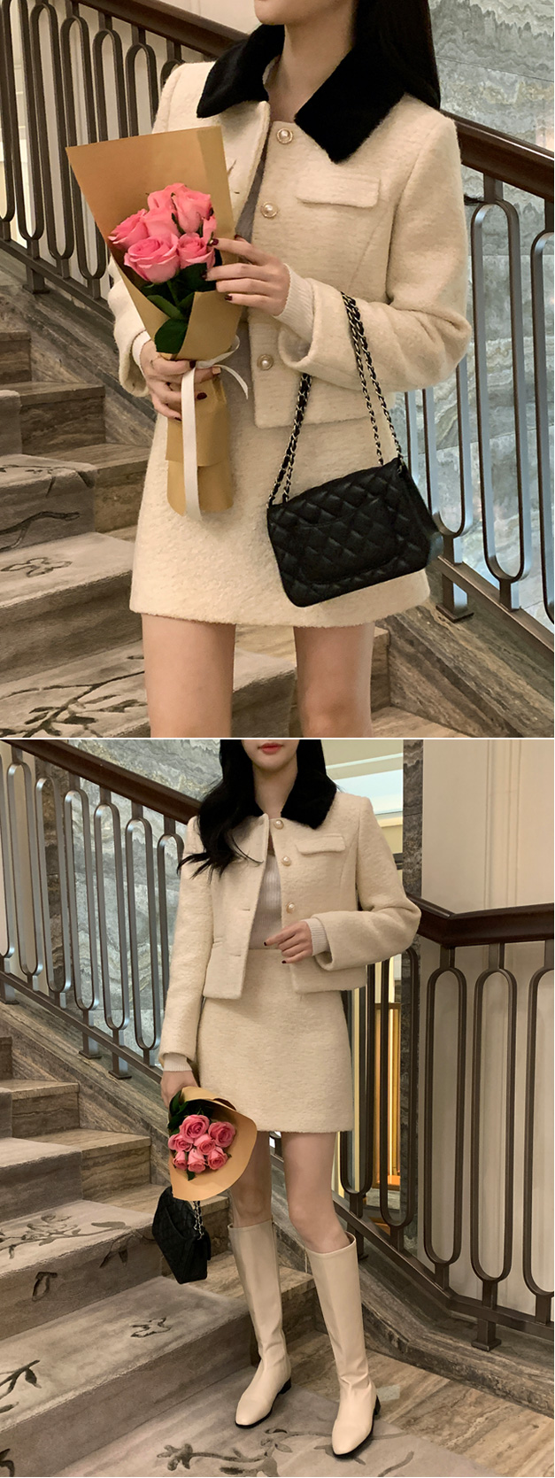 🚚당일발송  [울50%,카라탈부착] 퍼카라 자켓과 스커트 부클 트위드 셋업 데일리룩,데이트룩,출근룩,나들이룩,하객룩,모임룩,투피스 st2363 상세 이미지 111