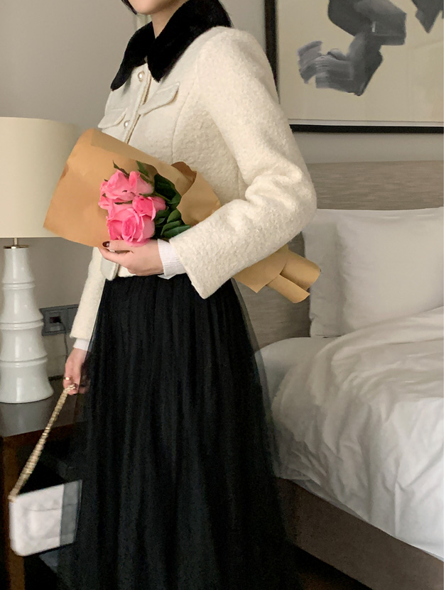 🚚당일발송  [울50%,카라탈부착] 퍼카라 자켓과 스커트 부클 트위드 셋업 데일리룩,데이트룩,출근룩,나들이룩,하객룩,모임룩,투피스 st2363 상세 이미지 123