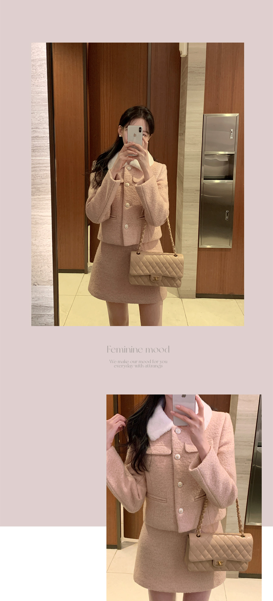 🚚당일발송  [울50%,카라탈부착] 퍼카라 자켓과 스커트 부클 트위드 셋업 데일리룩,데이트룩,출근룩,나들이룩,하객룩,모임룩,투피스 st2363 상세 이미지 20
