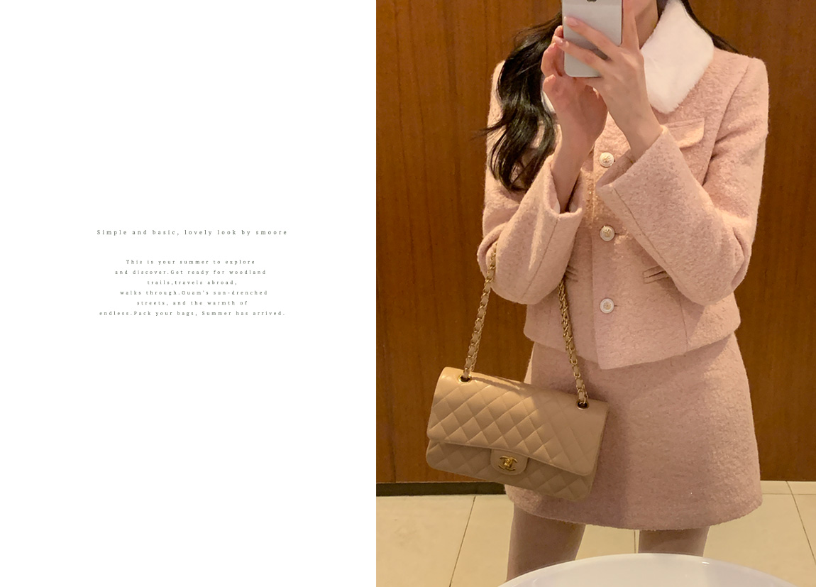 🚚당일발송  [울50%,카라탈부착] 퍼카라 자켓과 스커트 부클 트위드 셋업 데일리룩,데이트룩,출근룩,나들이룩,하객룩,모임룩,투피스 st2363 상세 이미지 23
