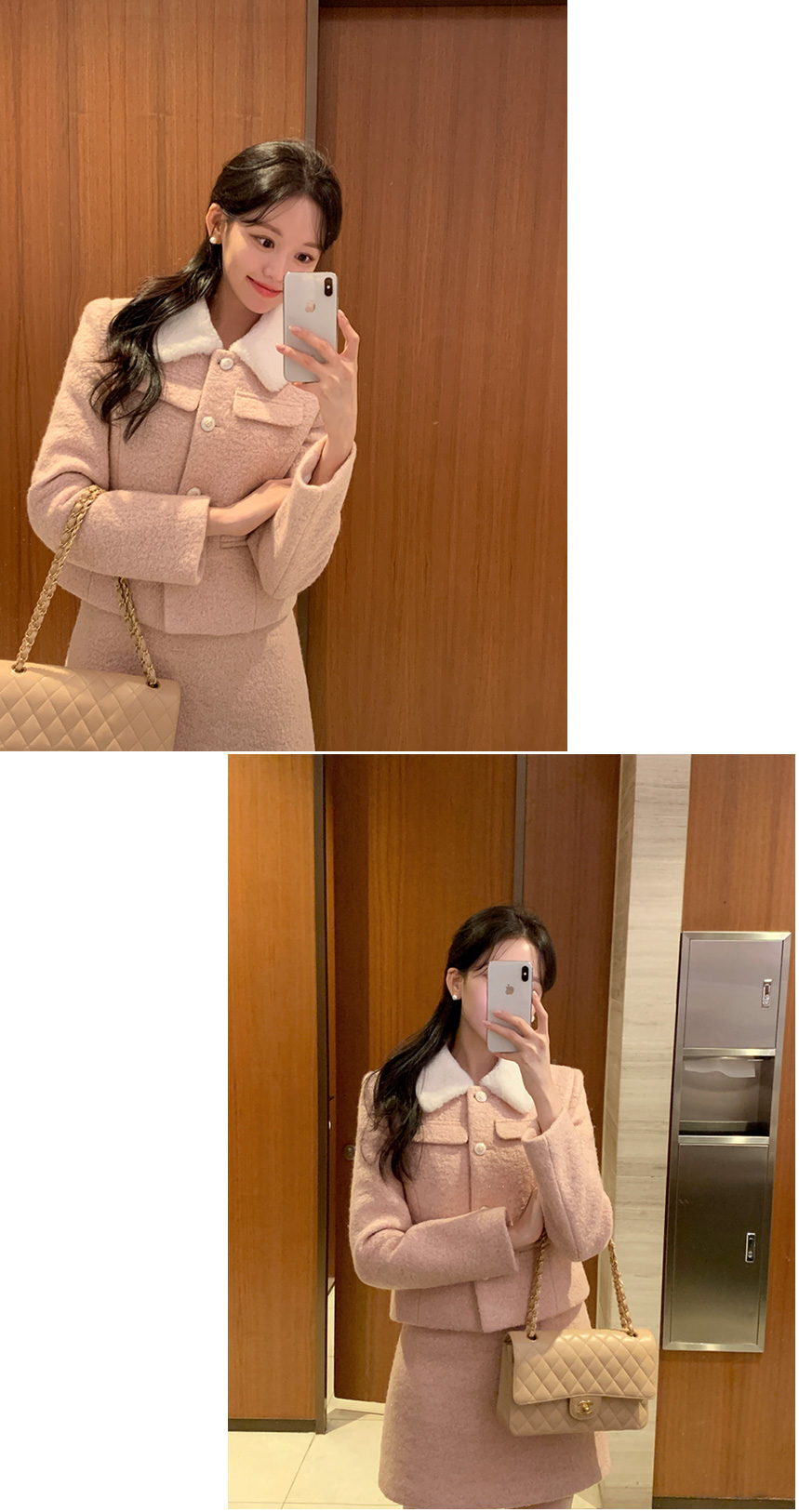 🚚당일발송  [울50%,카라탈부착] 퍼카라 자켓과 스커트 부클 트위드 셋업 데일리룩,데이트룩,출근룩,나들이룩,하객룩,모임룩,투피스 st2363 상세 이미지 25